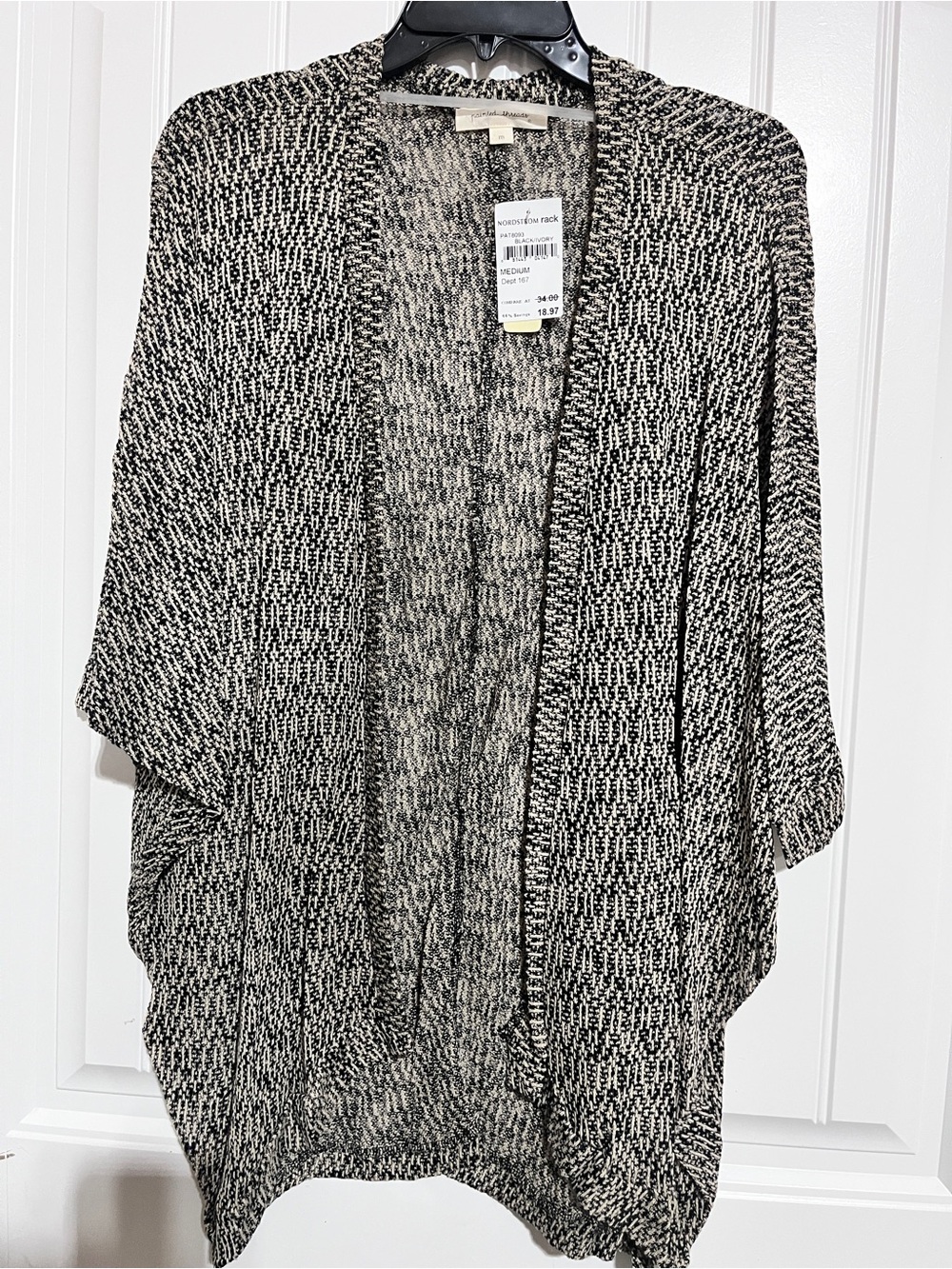 Kimono Black & Ivory Textured Open Cardigan